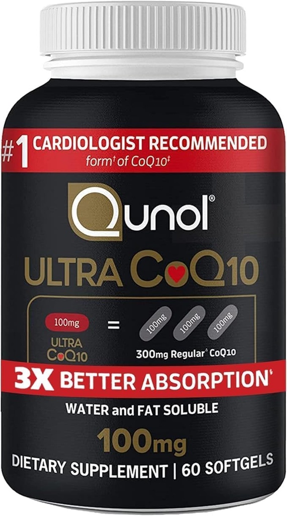 Quhol Ultra CoQ10 100mg 3X Better Absorpsi Patented Water and Fat Soluble Natural Suplement Form Coenzim Q10 Antioksidant for Heart Health Packs Softgels, 120 Count
