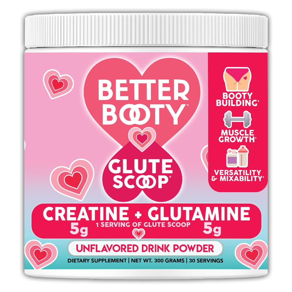 Lebih baik Booty Glute Scoop, Creatine for Women Creatine + L 'Glutamine Amino Acid, Perfect Drink Mix Suplemen, Unflamited (300 Grams, 30 Servis)