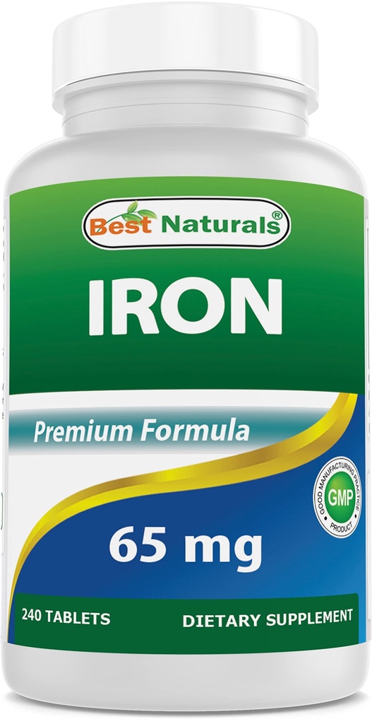 Tambahan Besi Terbaik - 65 mg - 240 Tablet - Non-GMO & Gluten Bebas