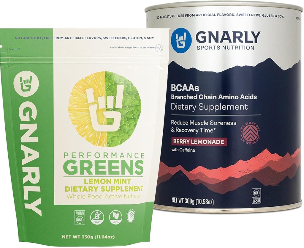 Nuklir Gnarly BCAAs Berry Lemonade (10,58oz) Performance Greens Lemon Mint (11.64 oz)
