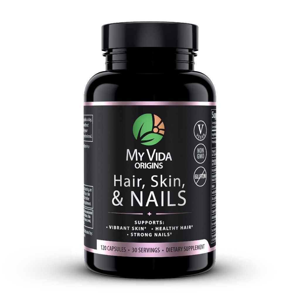Vida Origins Origins-ku, Skin dan Nails, Thicker Hair, Stronger Nails, Vibrant Skin 124; Pasokan Kecantikan Alam, Zinc, Biotin, Vitamin E 124; Vegan 120 Capsules 1 Bulan Supply