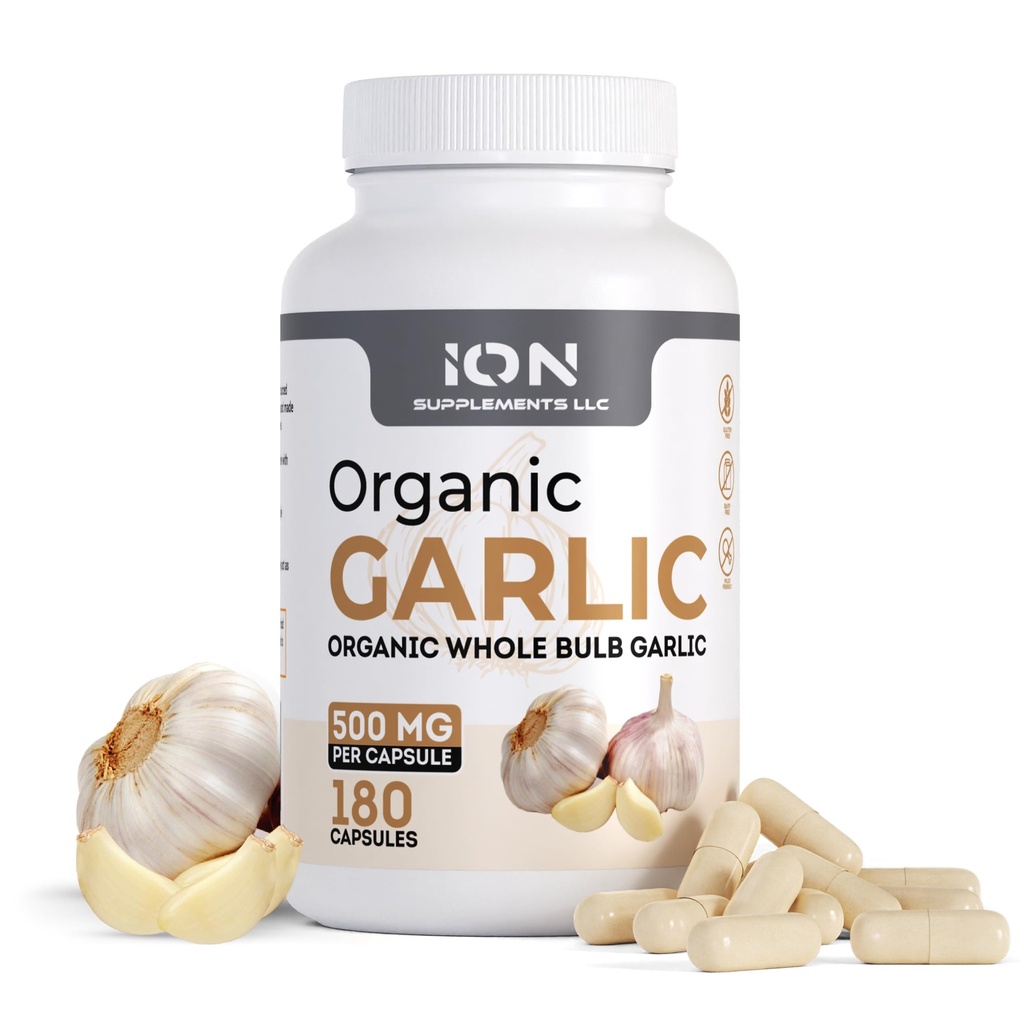 Suplemen Ion 124; Herbal Organic Whole Bulb Capsules 124; 500 mg per Cap, 180 Caps 124; Tidak ada Pengisian atau Agen Flow 124; 100% Roots Natural