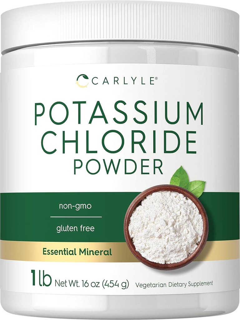 Carlyle Potassium Chloride Powder Tambahan 16 oz 124; Makanan Tingkat 124; Garam Pengganti 124; Vegan, Vegetarian, Non- GMO, Gluten Bebas