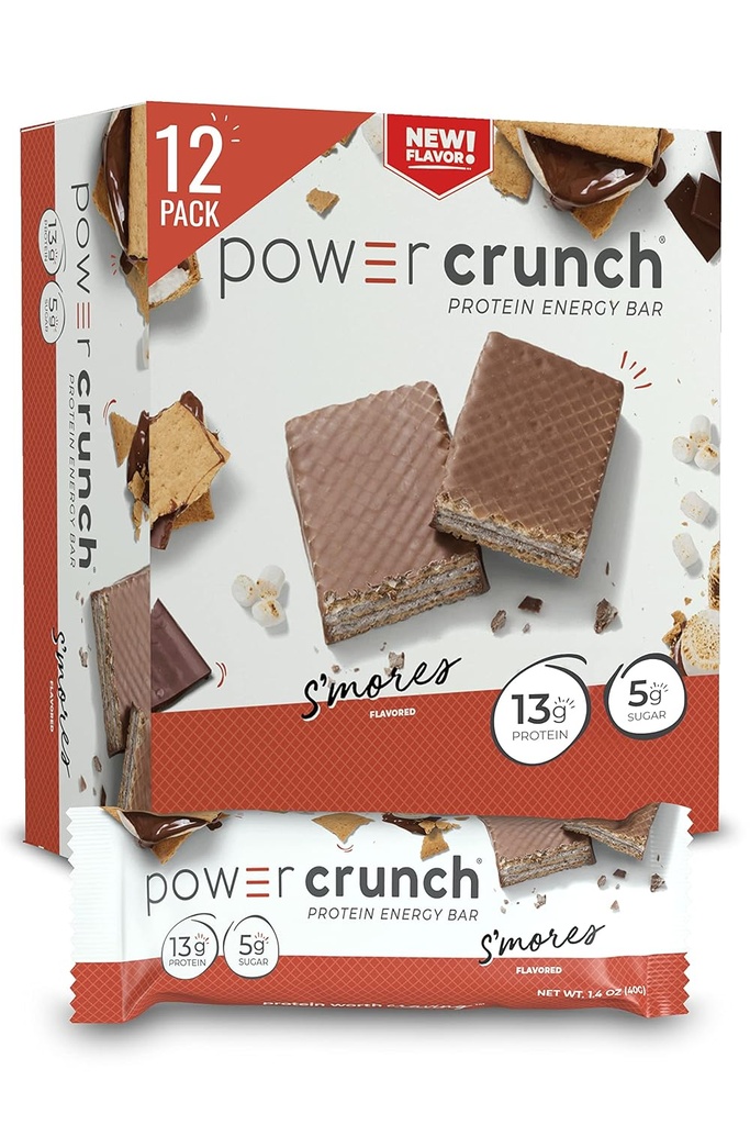 Power Crunch Protein Waper Bars, Snacks Protein Tinggi dengan Rasa Lezat, S 'Mores, 1.4 Ounce (12 Count)