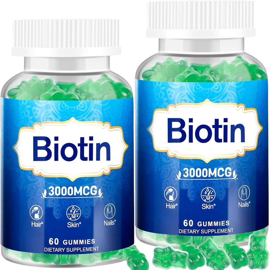 Skin and Nails Gummies, 2 Pack High Potency Hair Vitamin for Women, Men & Kid, Vitamin D & E, B16, B12, Biotin Gummies for Hair Growth, Skin, and Stronger Nails