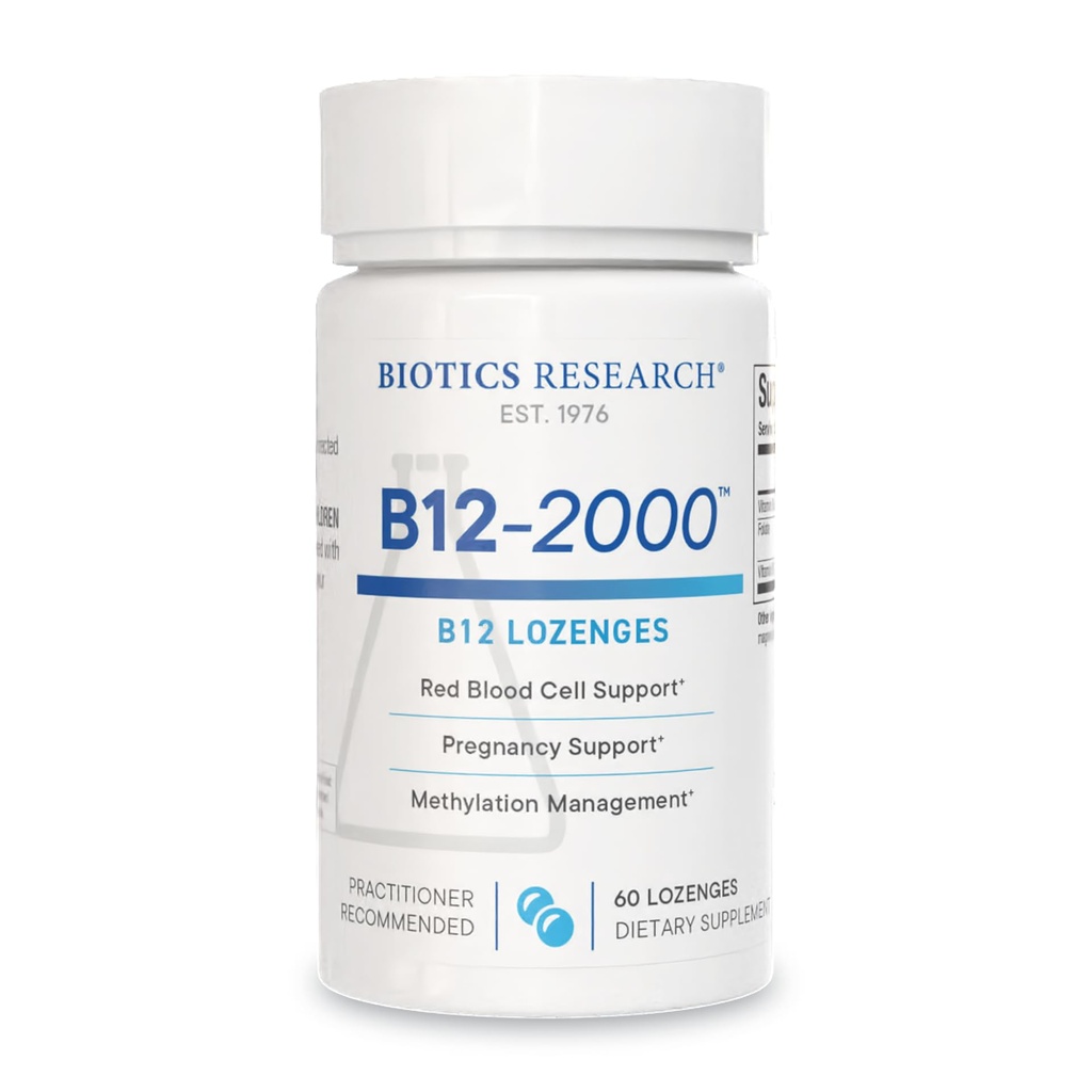 Riset Biotika B12-2000 Vitamin B12 2000 mcg, B6, Folate- B12 Sublingual Lozenges, Methylation Dukungan, Potensi Tinggi, Sangat Absorbable, Natural, Berry Flavor, Dissolve Easy-60 Count