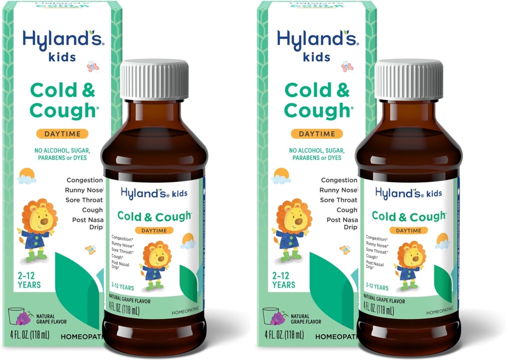 Hyland 's Kids Cold & Cough, Daytime Grape Syrough Medicine for Kids Ages 2 +, Decongestant, Sore Throat & Allergy Relief, Nature Treatment for Common Cold Symptoms, 4 Fl Oz