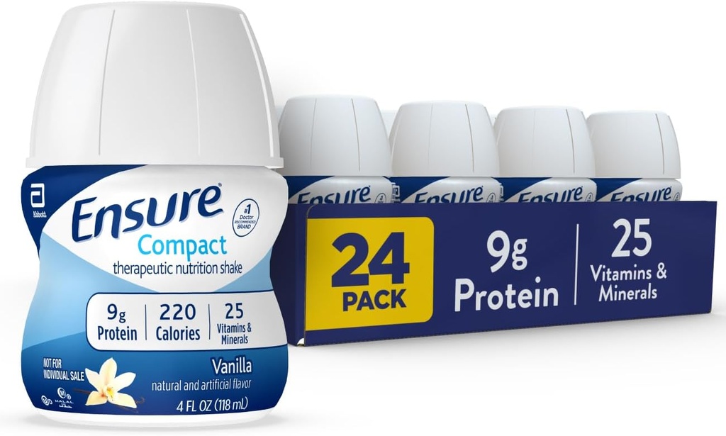 Ensure Compact Nutrection Shake Dengan 9g Protein dan 25 Vitamin dan Mineral, Vanilla, 4 fl oz, Pack 24