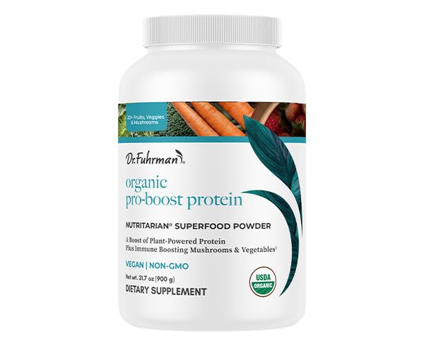 Dr. Fuhrman Pro-Boost Powder Superfood, Sertifikasi Organik, dengan Pea dan Hemp Protein, Flax dan Chia Seeds, 10 Mushroom Ekstraksi, Vanilla Flavor, 60 Pelayan, Vegan