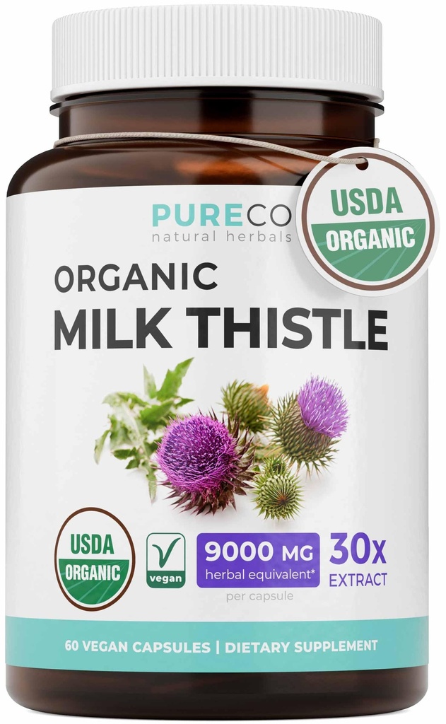 USDA Milk Organic Thistle Kapsul - 80% Silymarin Suplemen Liver - Super konsentrasi 300mg dari 30: 1 Milk Thistle Extract Equalle sampai 9000mg - Milk Thiver Liver Detox 60 Day Supply