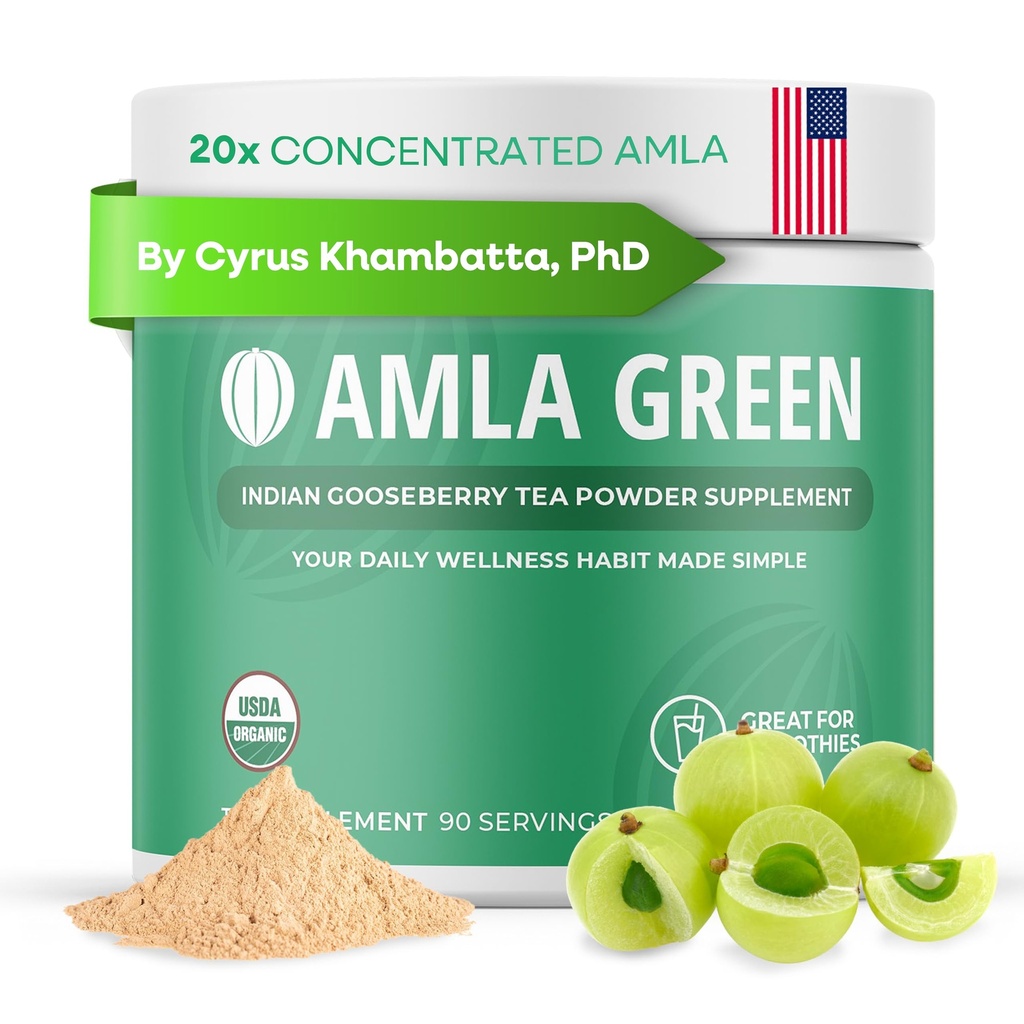 Amla Powder & Green Tea Superfood Sufood Suplement, 20x Ultra berkonsentrasi Amla, Antioksidant Dukungan, Dibuat dengan Oolong Tea dan Indian Goseberry, Organik, Vegan, Classic Flavor, 90 Servings