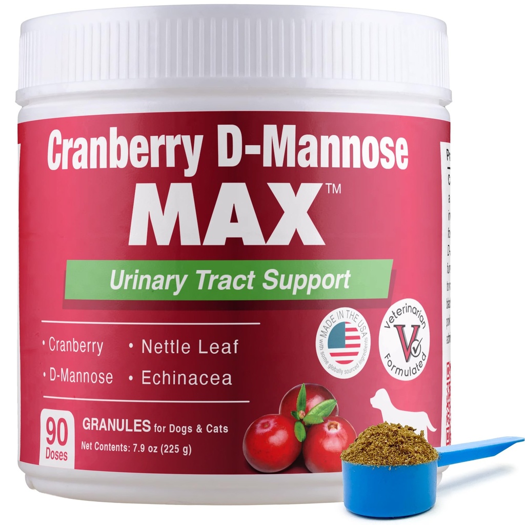 Cranberry D Mannose MAX- Dog Urinary Trakte (UT) Health, Bladder and Kidney Supplemen - UTI Bladder Control for Dogs-Granules (90 Doses)