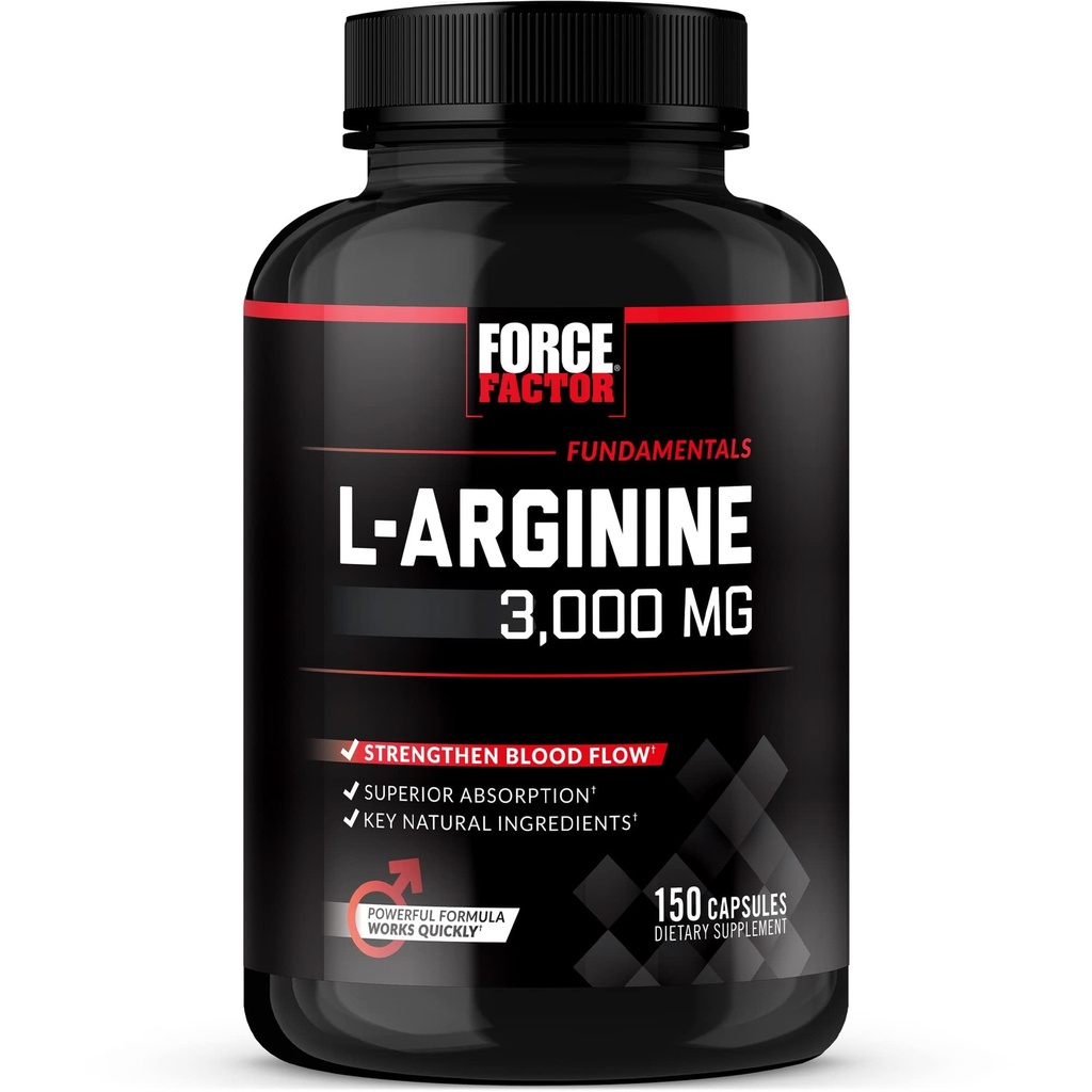Force Factor L-Arginine Nitric Oxide Suplemen dengan BioPerine untuk membantu Membangun Muscle dan Dukung Kekuatan Darah Flow, Sirkulasi, Pengiriman Nuklir, dan Pumps, L-Arginine 300mg, 150 Capsules