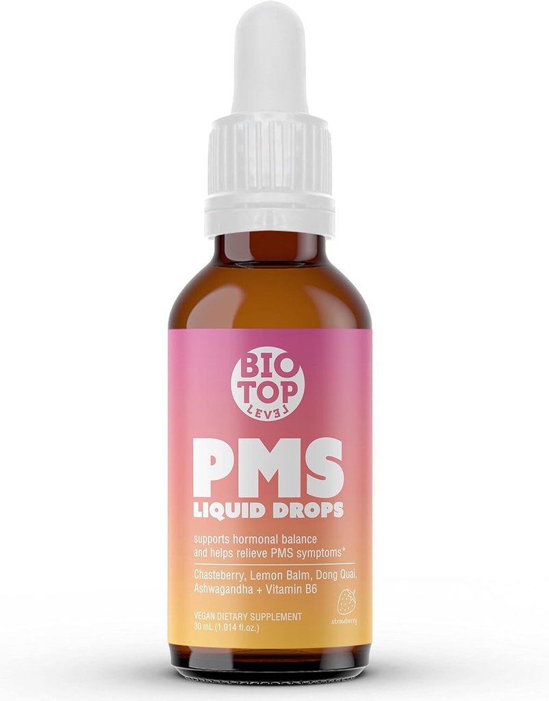 PMS Relief Hormone Balance Women Liquid Drops, Menstrual Cramps, Bloating, & Mood Swings Relief with Chasteberry, Vitamin B6, Lemon Balm, Dong Quai, Ashwagandha, Sugar- Free, 1 fl oz