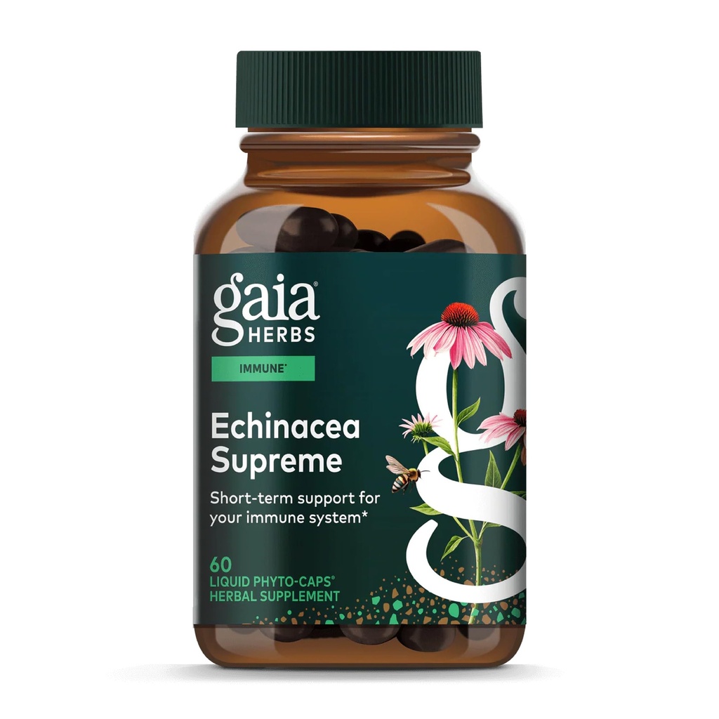 Gaia Herbs Echinacea Supreme - Imune Suplemen Dukungan - Echinacea Purpurea & Angustifolia Campuran untuk mendukung Sistem Imune * - 60 Vegan Liquid Phyto- Capsules (30- Day Suppply)