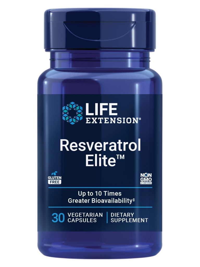 Ekstensi Hidup Resveratrol Elite, Trans- resveratrol, Penuaan Sehat, Kesehatan Kardiovaskular, Kesehatan Otak, Tekanan oksidasi, Bebas Gluten- GMO, Vegetarian, 30 Kapsul