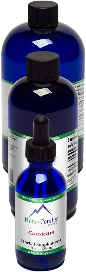 HoneyCombs Liquid Capsicum / Cayenne Pepper Tambahan untuk Mendukung Blood Flow & Heart Health - Organic Cayenne Drops - Bebas, Dingin Menekan Cayenne Pepper Organic Cair, 8 Fl Oz.