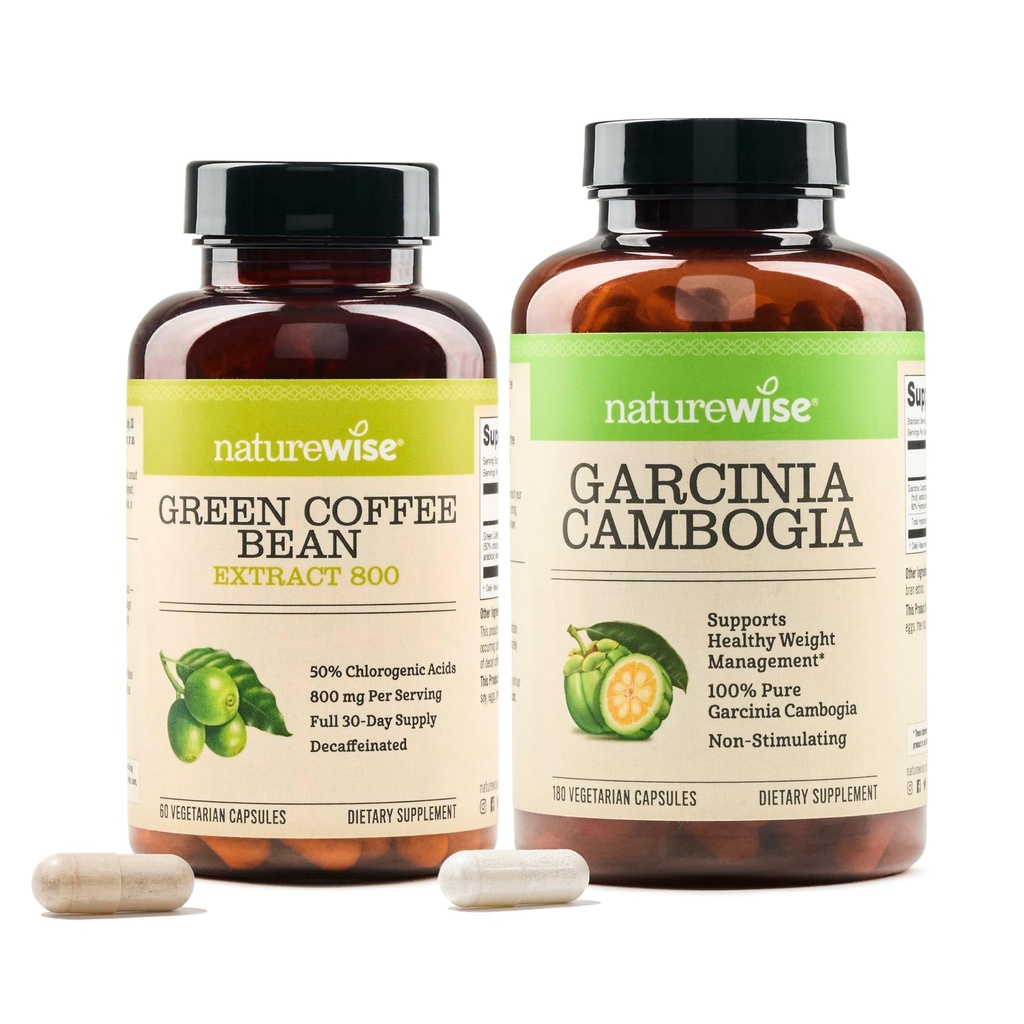 Naturewise Green Coffee Bean 800mg dan Garcinia Cambogia 180 Capsules Weight Goals Support