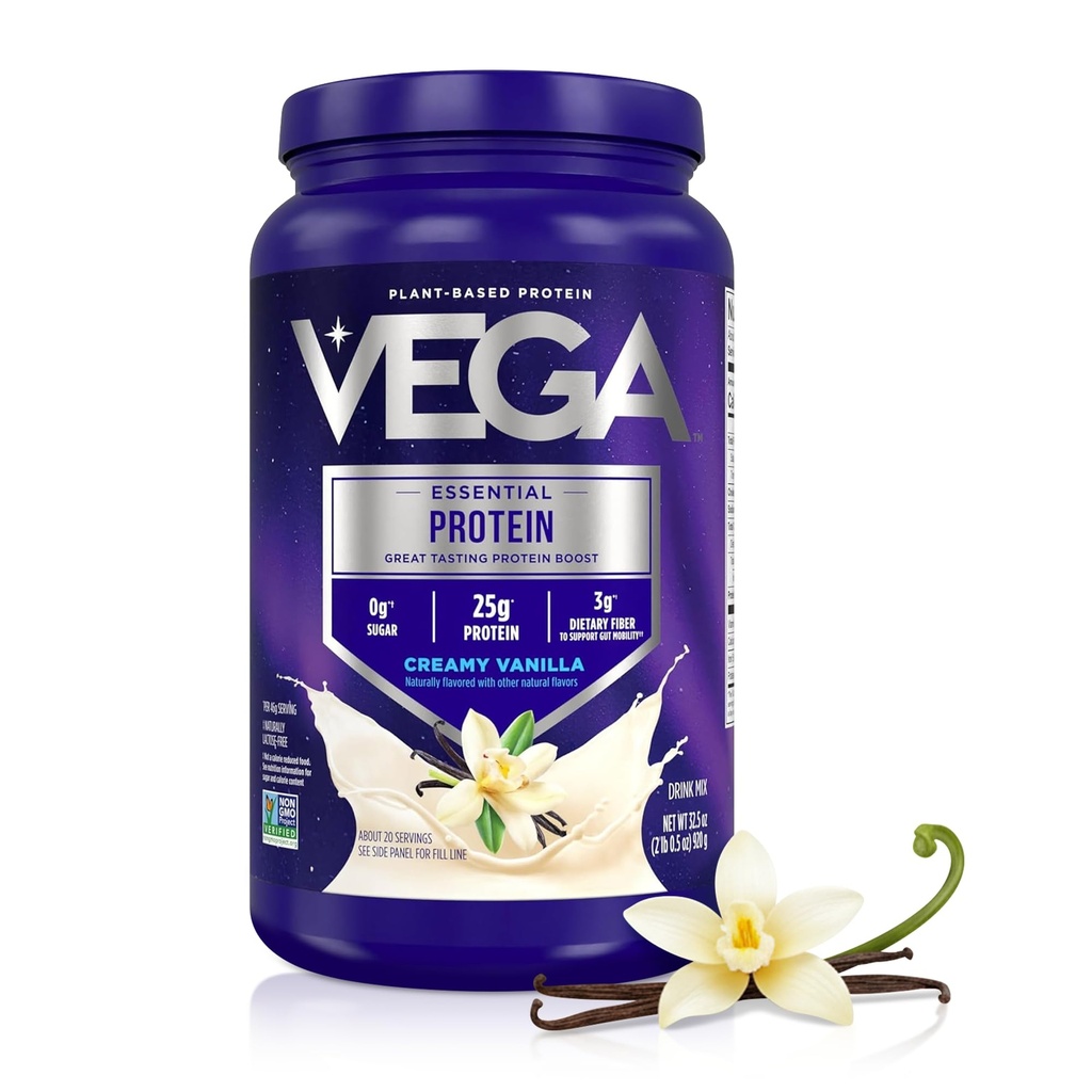 Vega Asli Protein Escalypse - 25g Plant- berbasis Protein, Creamy Vanilla, 20 Pelayan, Vegan Non- GMO Minum Mix, Smoothie & Shake Ready, Gluten Free, Dairy Free, 32.5oz (Packaging May Vary)