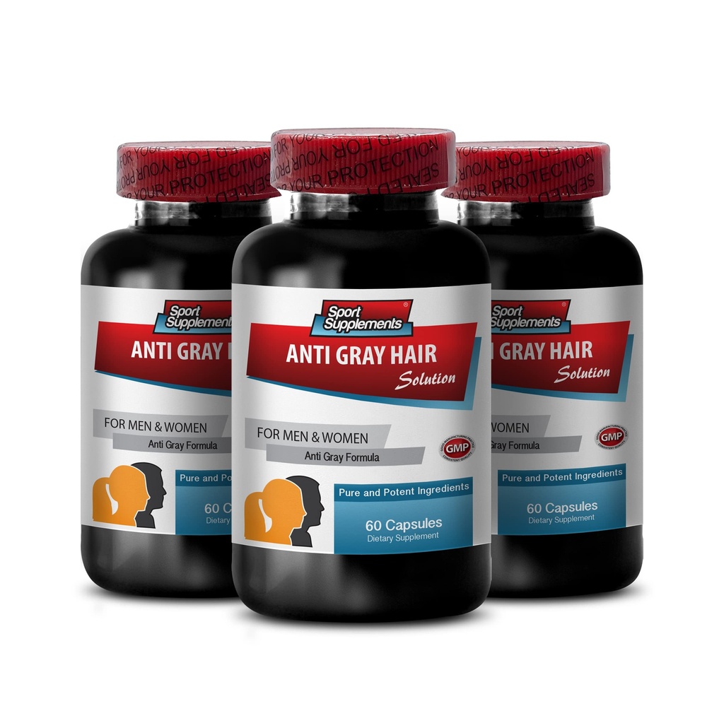 Kembalikan Pertumbuhan Rambut - Anti Rambut Abu-abu Formula Alam untuk Pria dan Wanita - Acid Folic untuk Perempuan, Fo ti Powder, Chlorofil, biotin untuk Rambut Abu-abu, Gray Vitamin, 3 Botol 180 Capsules