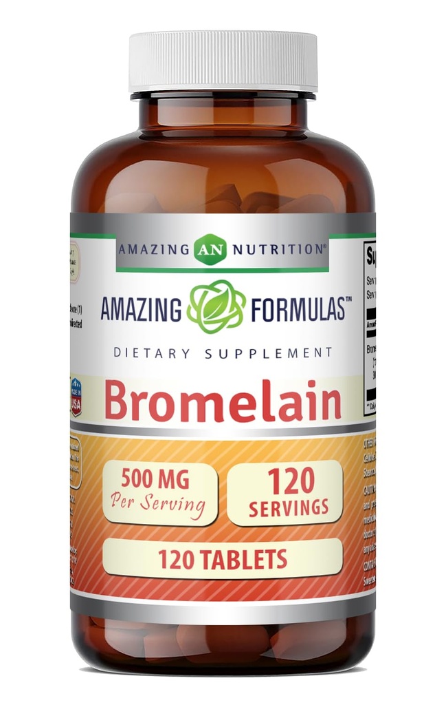 Amazing Formulas Bromelain 500 Mg (300 GDU): Tablet Supplemen 12.4; Non-GMO 124; Gluten- Free 124; Made in USA (1 Pack 124; 120 Count)