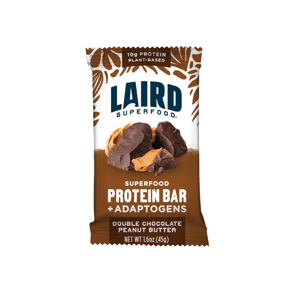 Laird Superfood Functional Protein Bars, Protein Bar tapi Lebih baik dengan Real Ingrediens, Functional Jamur 10g Plant - Based Protein, 6g Fiber, Double Chocolate Peanut Butter, 10 Count (Paket 1)