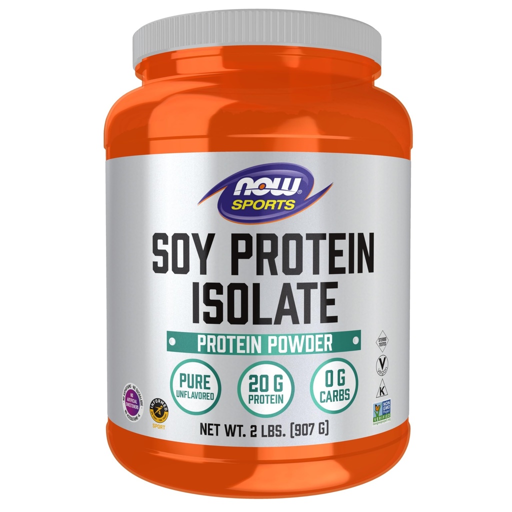 NOW Foods Sports Nutition, Soy Protein Isolate 20 g, 0 Carbs, Unflashored powder, 2- Pound