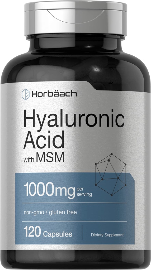 Horbäach Hyaluronic Acid with MSM 124; 1000 mg 124; 120 Capsules 14; Non-GMO dan Gluten Free Suppplemen 124; Bioavailable Formula