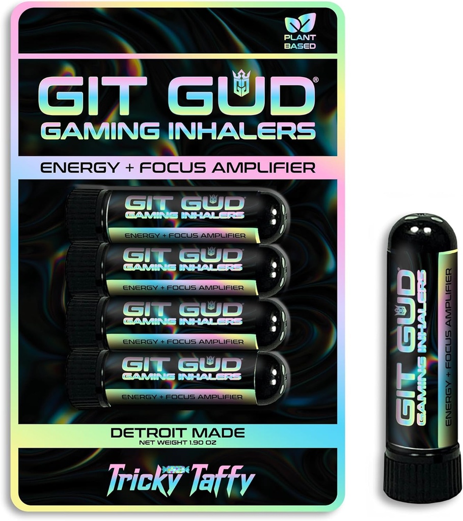 Tongkat Energi GIT GUD (4 Pack) Competitive Focus Amplifier, Menyegarkan Mint Aroma, Daily- Gunakan, Portable Disposable, Tricky Taffy (Taffy Mint)