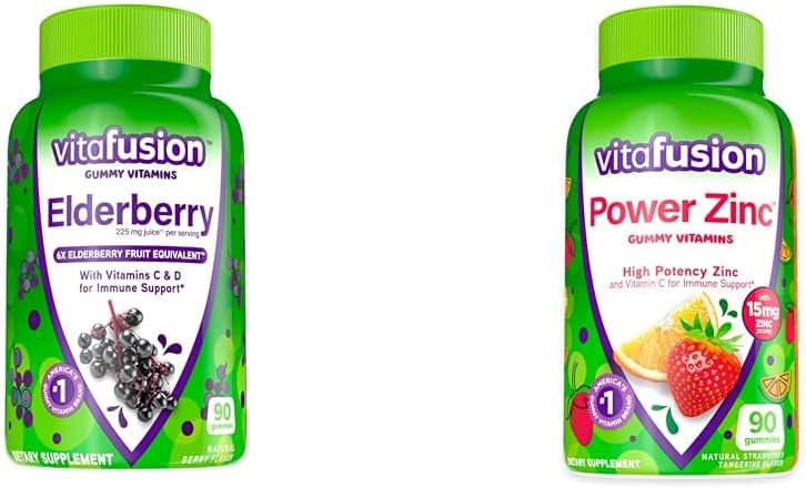 Vitamin Elderberry & Zinc Gummy Vitamin Immune Dukungan, 90ct