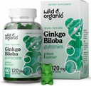 Wild & Organic Gingko Biloba 120 mg Gummies - Dukungan Otak dan Dukungan Fokus w / Ginkgo Biloba Ekstrak - Vegan, Non- GMO - 60 Pectin- Berdasarkan Herbal Chewables