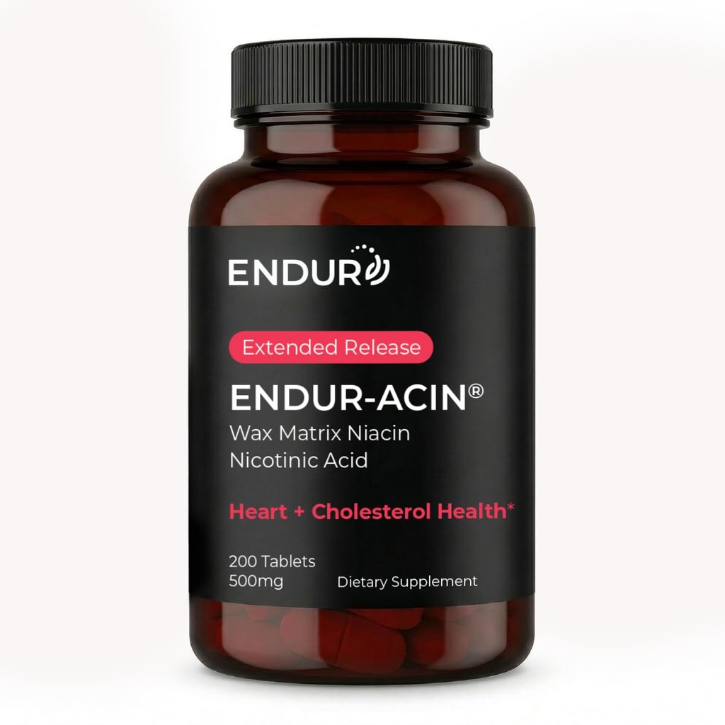 ENDURIN ACIN Niasin, Layanan Kesehatan & Kesehatan Cholesterol Supplemen, Extended Rilis Optimal, Gluten Free, 500mg (200 Tablet)