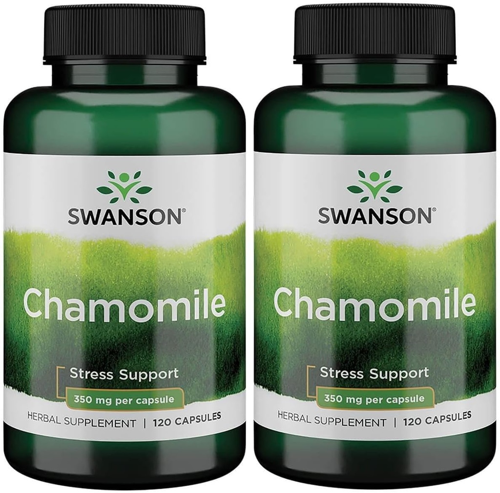 Swanson Chamomile Stress Dups - Made with German Chamomile Flower - Herbal Supplement to Prompres Stress, Relaxation and Sleep Dups - Membantu Easy Body and Mind - (120 Kapsul), 2 Pack
