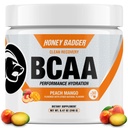 Honey Badger BCAA + EAA Amino Acids Powder, BCAAs + L-Glutamine, Keto, Vegan, Sugar Free for Men & Women, Hidration & Post Workout Muscle Recovery Drinder Mix, Peach Mango, 30 Pelayan