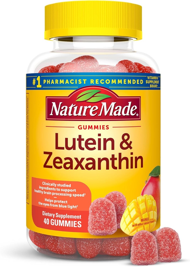 Nature Made Lutein & Dalxanthin Gummies, Eye and Brain Supplement, 40 Vegan Gummies, Persediaan 20 Hari