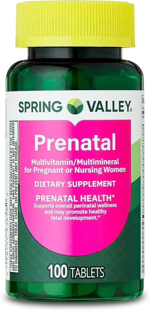 Spring Valley Prenatal Multivitamin / Multimineral untuk Pregnant and Nursing Women Dieter Tablet, 100 Count - New Look