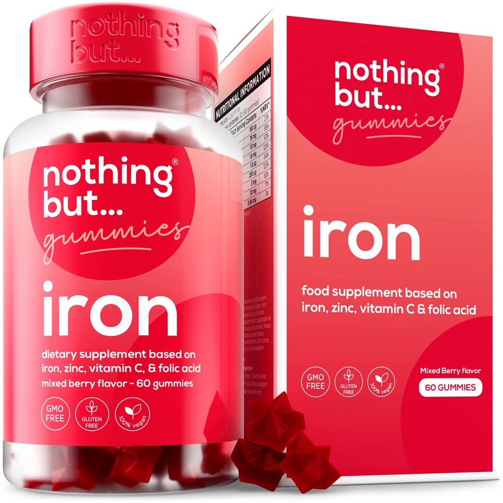 Perempuan & Men Natural Iron Supplement (Supplemen Besi Alam); Delicious Mixed Berry Flavor 12.4; Suplemen Besi Vegan Chewale