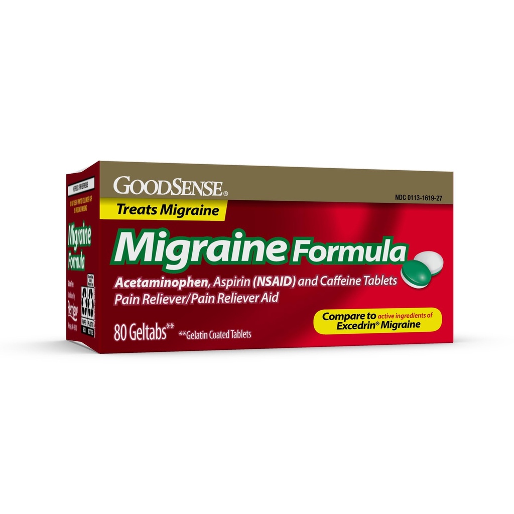 GoodSense Migraine Relief Geltabs, Acetaminophen, Aspirin (NSAID) dan Caffeine, 80 Count