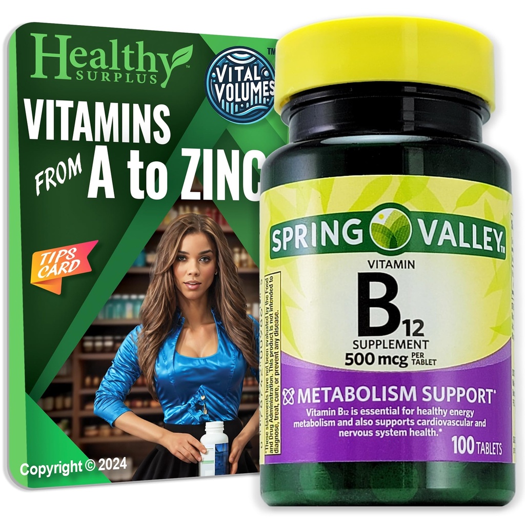 Sehat Surplus Vitamin B12 Tambahan Tablets 500 mcg 100 Tablet dan Vital Volumes Tips Card
