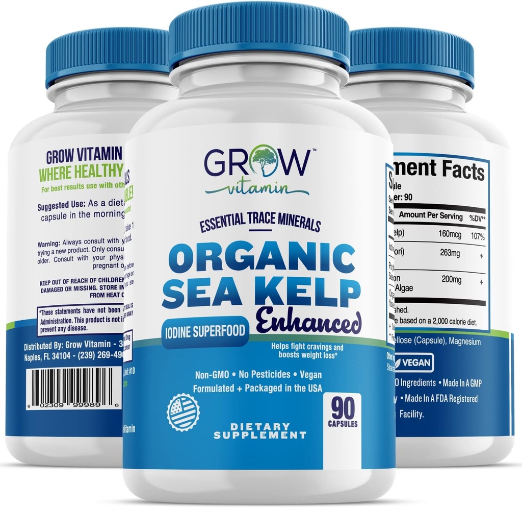 Laut Organik Kelp (Islandia) Enhanced - Murni Thyroid Sehat Dukung Natural Ideodin Tambahan w / Organik Kelp Laut, Alga Hijau & Merah - Sistem & Metaboli Dukungan - 90 Capsules