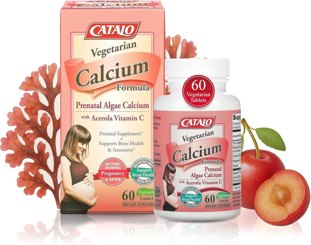 CATALO Vegetarian Calcium Formula, Plant-Based Red Algae Calcium dengan Vitamin C Natural, Mudah untuk Digest, Mineral- Kaya untuk Nutrition sehari-hari, Ideal untuk Pregnancy dan Lactation - 90 Tablet