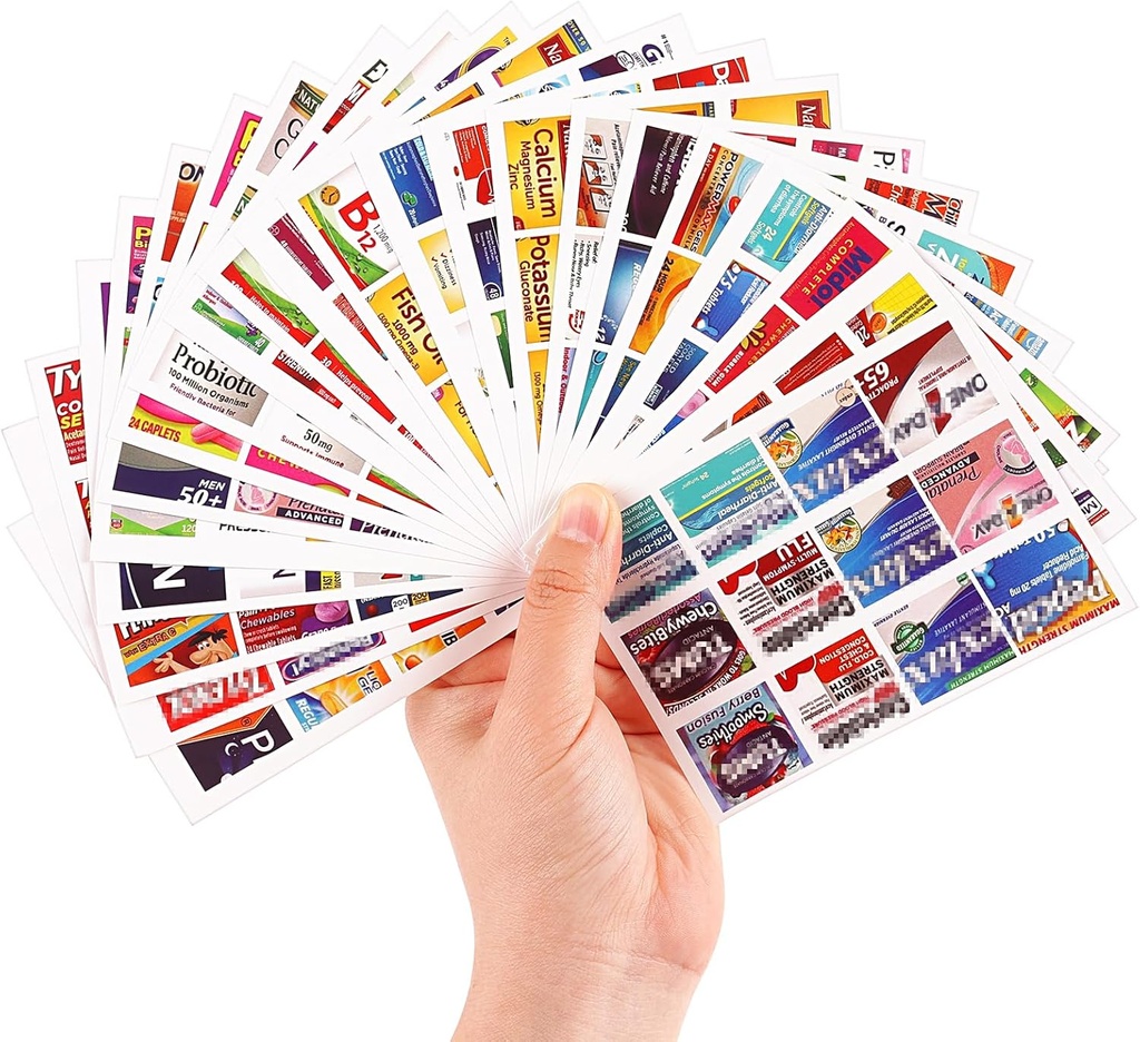 Stiker obat 482Pcs untuk Pill Organizers, Kandungan Penjelajah Hari Persegi Kesehatan Sehari-hari Stiker Brands, 47 Sheets Pill Box Lables Stickers...