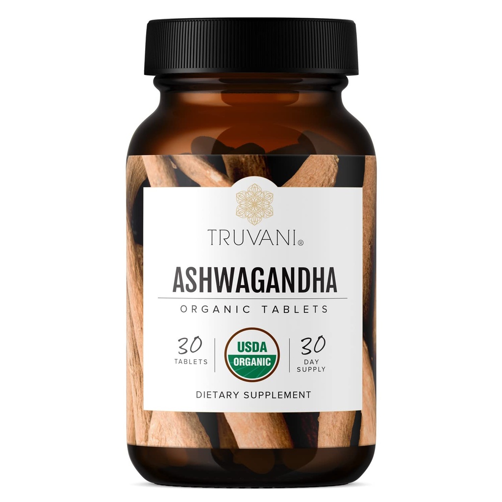Truvani Organic Ashwagandha 124; Daily Energy, Positive Mood Support, Support Brain Health Health 124; Dupports Muscle Growth and Endurance 124; Healthy Sleep Support G4; Non-GMO 124; 30 Day Supply