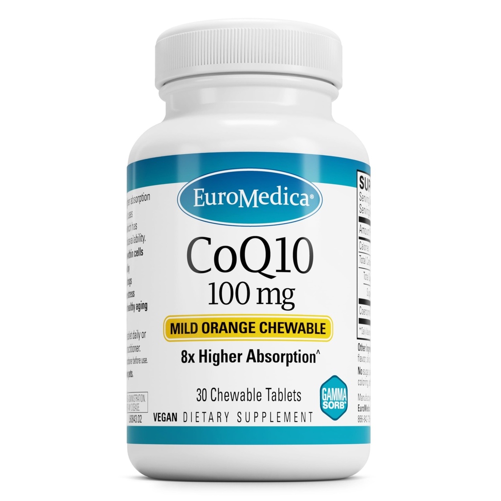 EuroMedica CoQ10 100 mg - Tambahan Dukungan Energi Sel - Tambahan Absorpsi CoQ10 Suplemen Chewable - Supplemen Nutrisi untuk Membantu Penuaan Kesehatan & Otak
