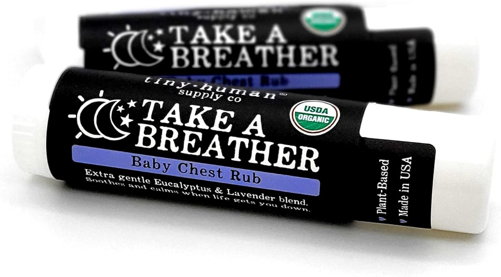 Organik Ambil A Breather Baby Chest Gosok Stick 2pk, 100% Natural, Soothing Lavender & Eucalyptus, Petroleum Free, Cruelty Free