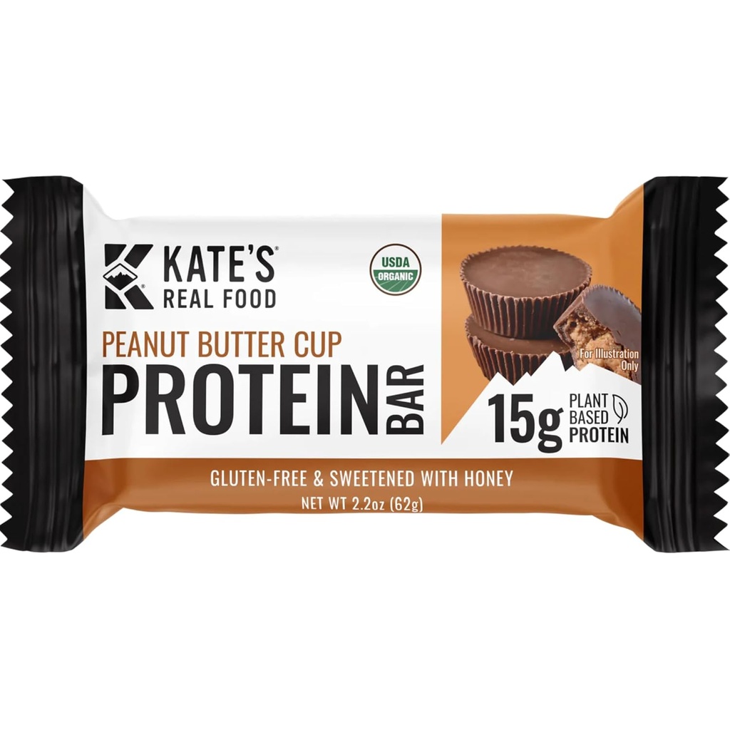 Kate 's Real Food Organic Protein Bars - (Peanut Butter Cup, 2.2 oz, Paket 12) - Plant Based Protein Bars - Gluten Free, Soy Free, Non GMO, Whole Grains, dan All Natural