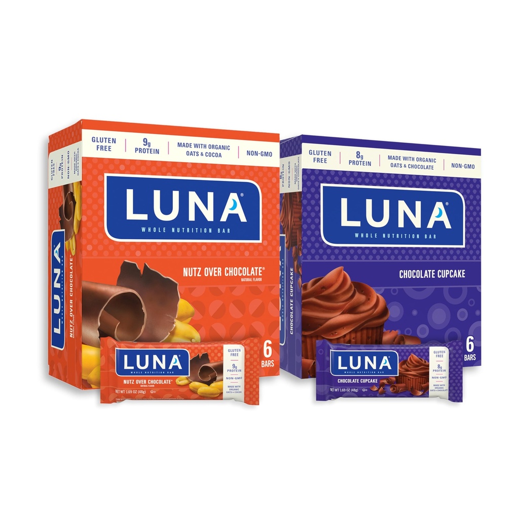 LUNA Bar - Variety Pack - Nutz Over Chocolate Cupcake Flavor - Snack Bars - Non-GMO - Gluten- Free Protein Bars - Dibuat dengan Organic Oats (12 Pack, 2 Boxes)
