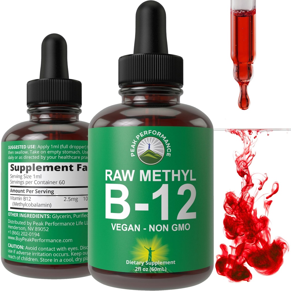 Raw Metil B12 Liquid Drops. Metode Bioavabilitas Tinggi B-12 Vitamin untuk Energi, Fokus dan Bantuan. Untuk Pria + Perempuan