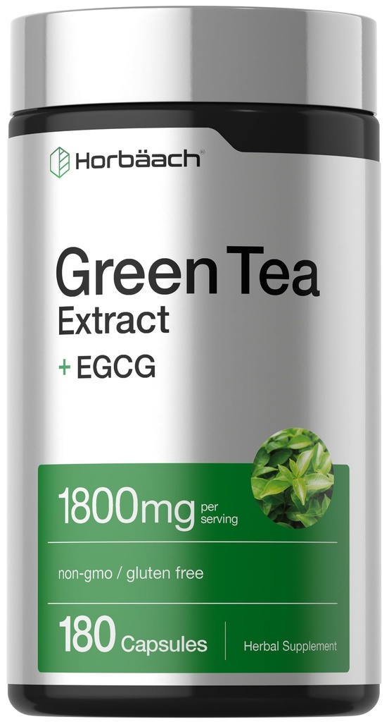 Horbäach EGCG Green Tea Extract Pills 124; 180 Capsules 124; Max Potency 14; Non-GMO & Gluten Free Suplemen