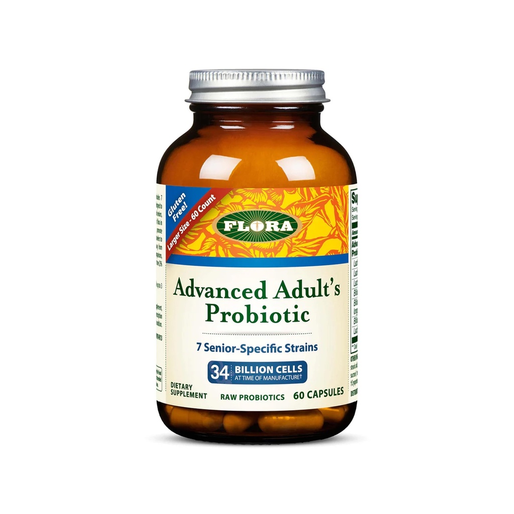 Flora - Advanced Adult 's Blend Probiotic, Seven Sentific-Strains, Gluten Free, Raw Probiotic dengan 34 Milyar Cells, 60 Kapsul